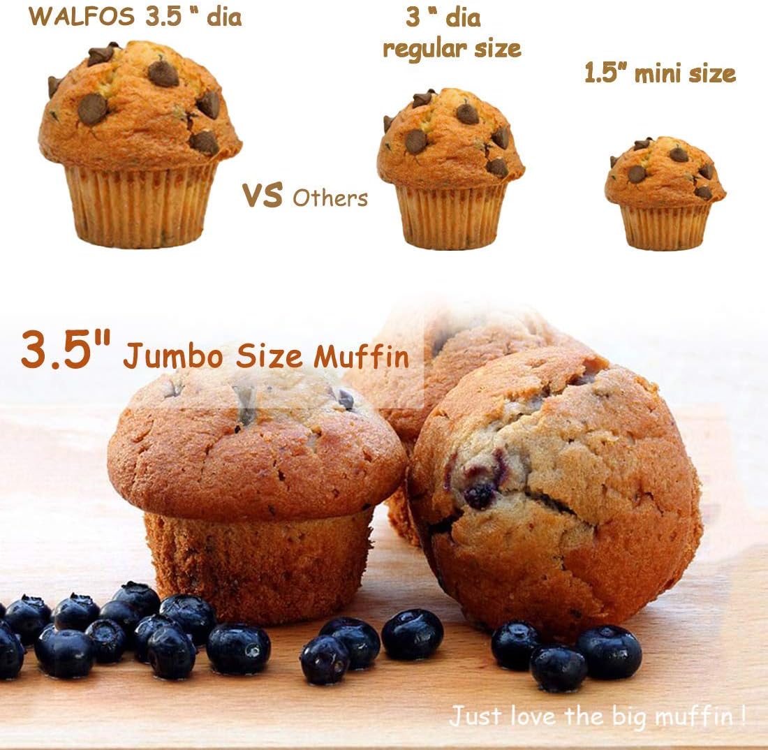 Walfos Silicone Texas Muffin Pan Set- 6 Cup Jumbo Silicone Cupcake Pan, Non-Stick, Just PoP Out! Perfect for Egg Muffin, Big Cupcake - BPA Free and Dishwasher Safe, Set of 2