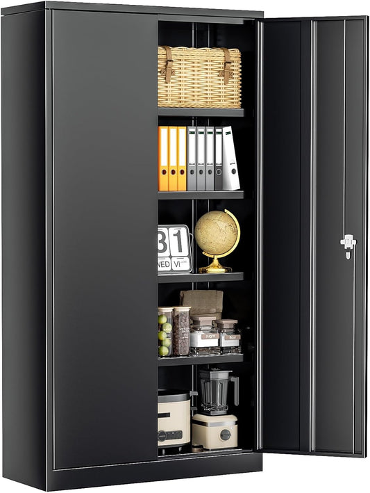 INTERGREAT Storage Cabinet, 72” Black Garage Steel Locking Cabinet with Doors and 4 Adjustable Shelves, Tall Lockable File &Tool Cabinet for Home Office, Metal Classroom Cabinet Basement