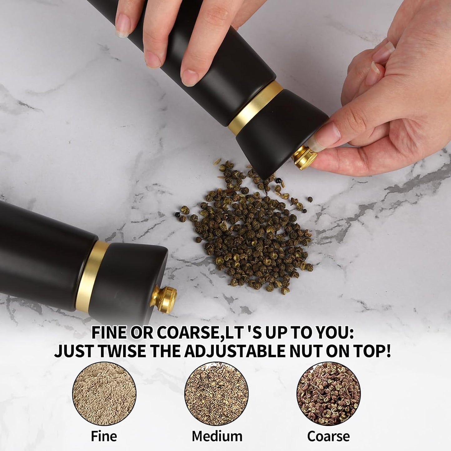 Wooden Pepper Grinder, Salt grinder Refillable with adjustable Coarseness, Acacia Wood pepper grinder manual, Salt and Pepper Shakers-Ideal for Gifting