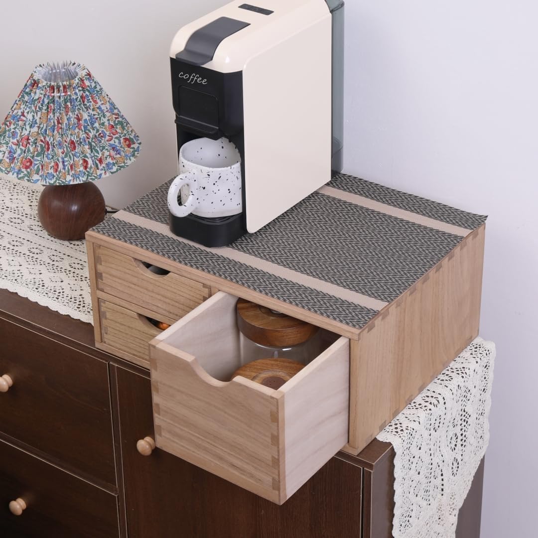 Capsules Coffee Storage Drawer for Pod K-cup Holder - Counter Organizer for Kitchen Utensil Storage - Wood Desktop Coffee Brewer Accessories Stand CF2D3C-LT