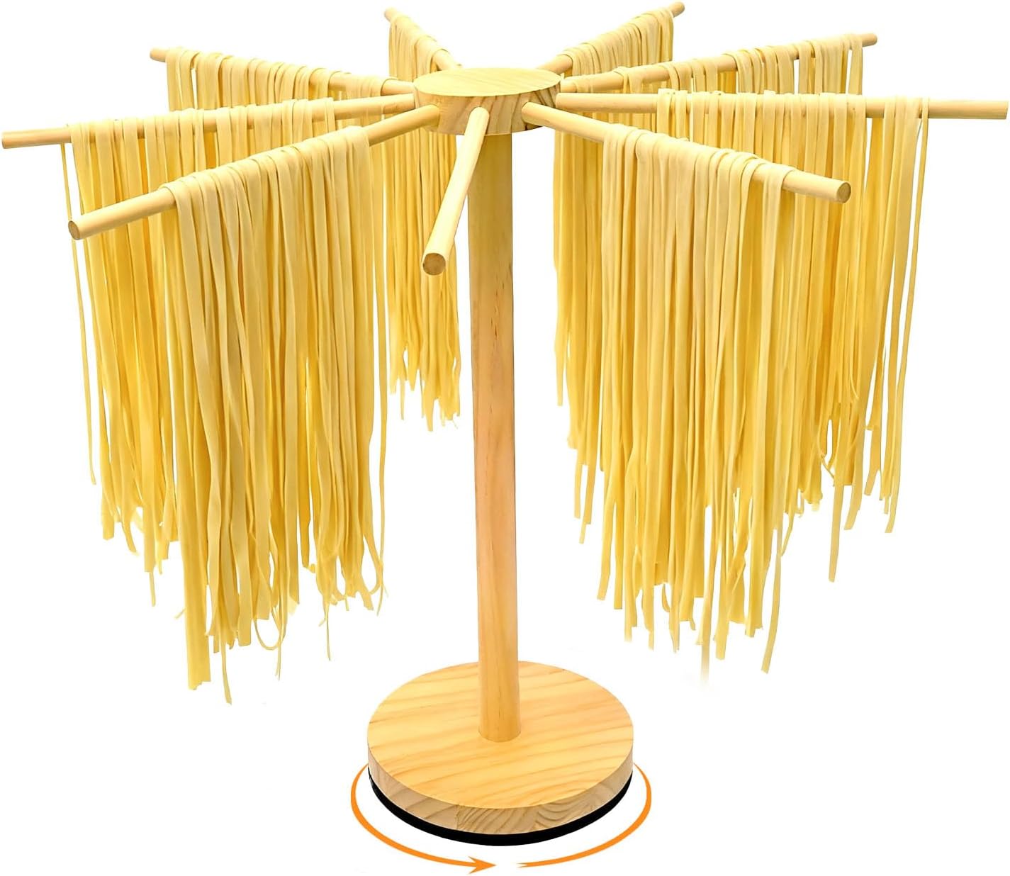 Pasta Drying Rack,Wooden Pasta Dryer Rotatable Collapsible Drying Rack with 9 Rods Quickly Assemble, Fresh Pasta Noodle Spaghetti Dryer Hanger Stand, Easy to Assemble and Store