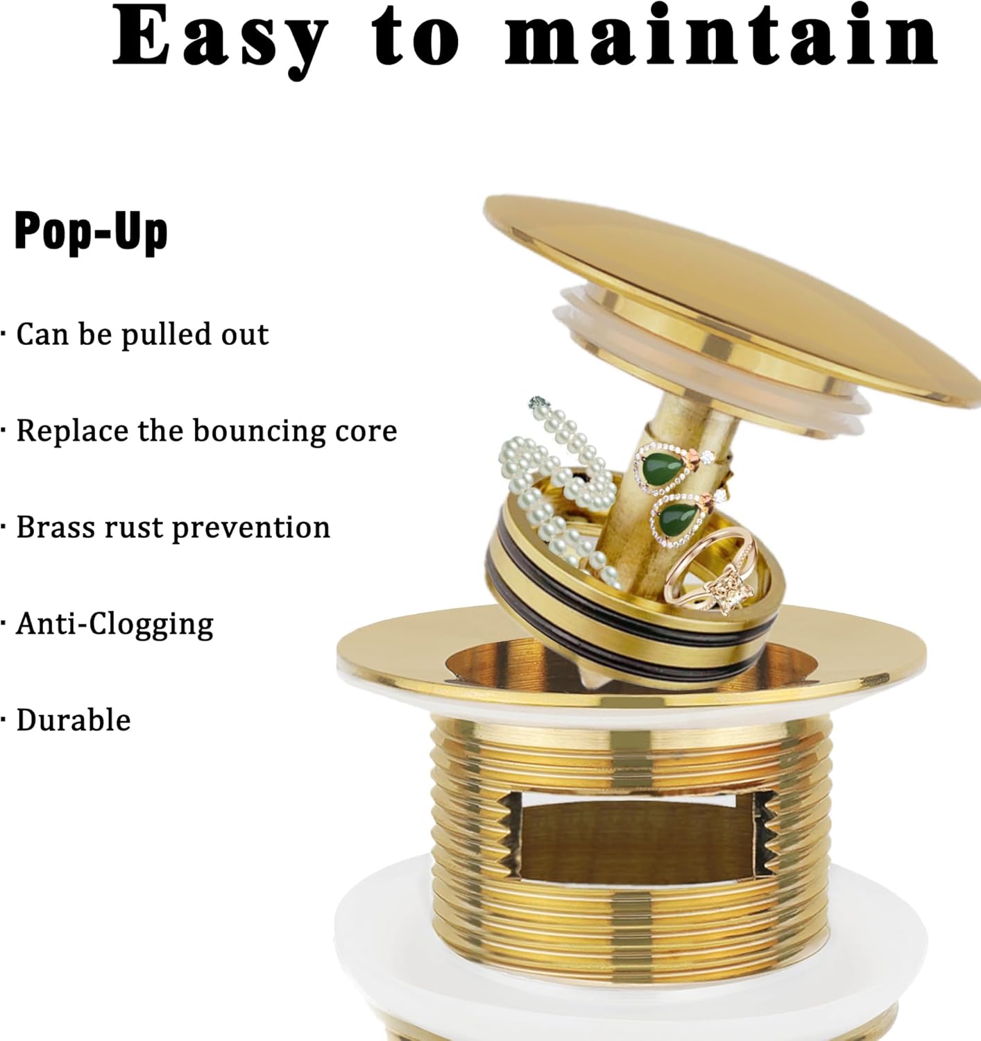Fits Freestanding Tub Drains with Removable Pop-Up Freestanding Tub Drain Stopper, Compatible with Freestanding Tub Drain Rough-in Kit (Also Comes with a Replacement Pop-Up Bolt) (Gold)