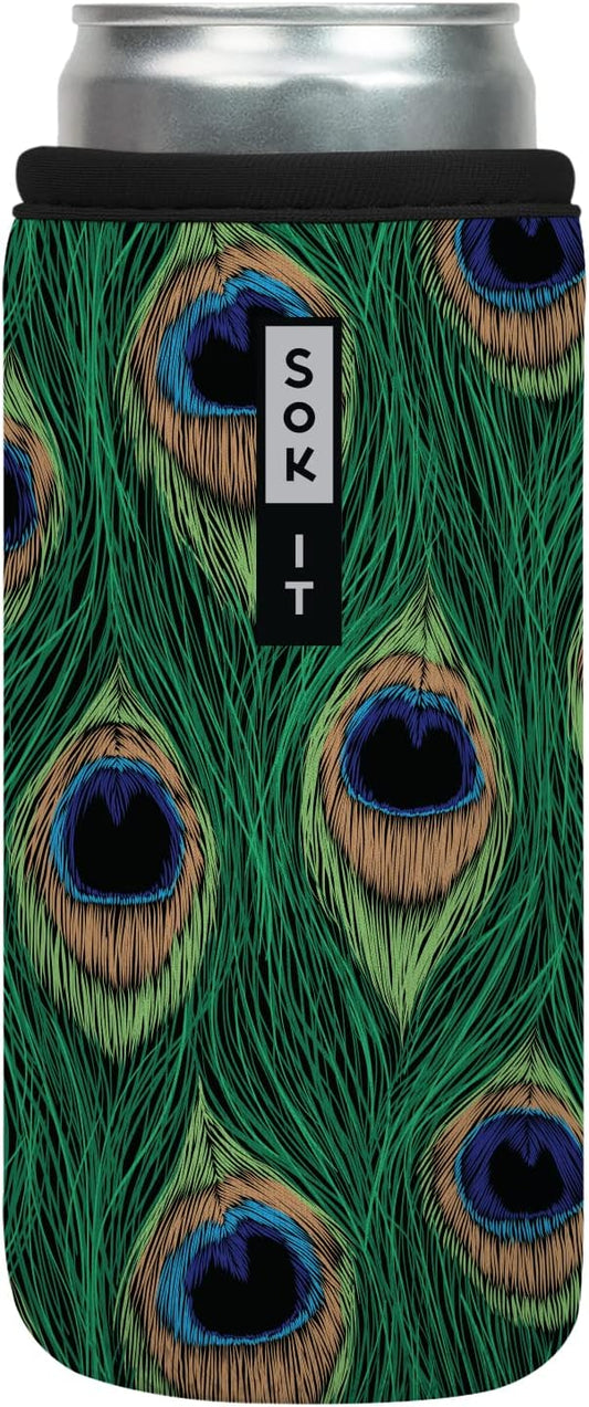 Sok It CanSok Sleeve for Beer & Soda Insulated Neoprene Cover (Peacock, 12oz Slim Can Sleeve)