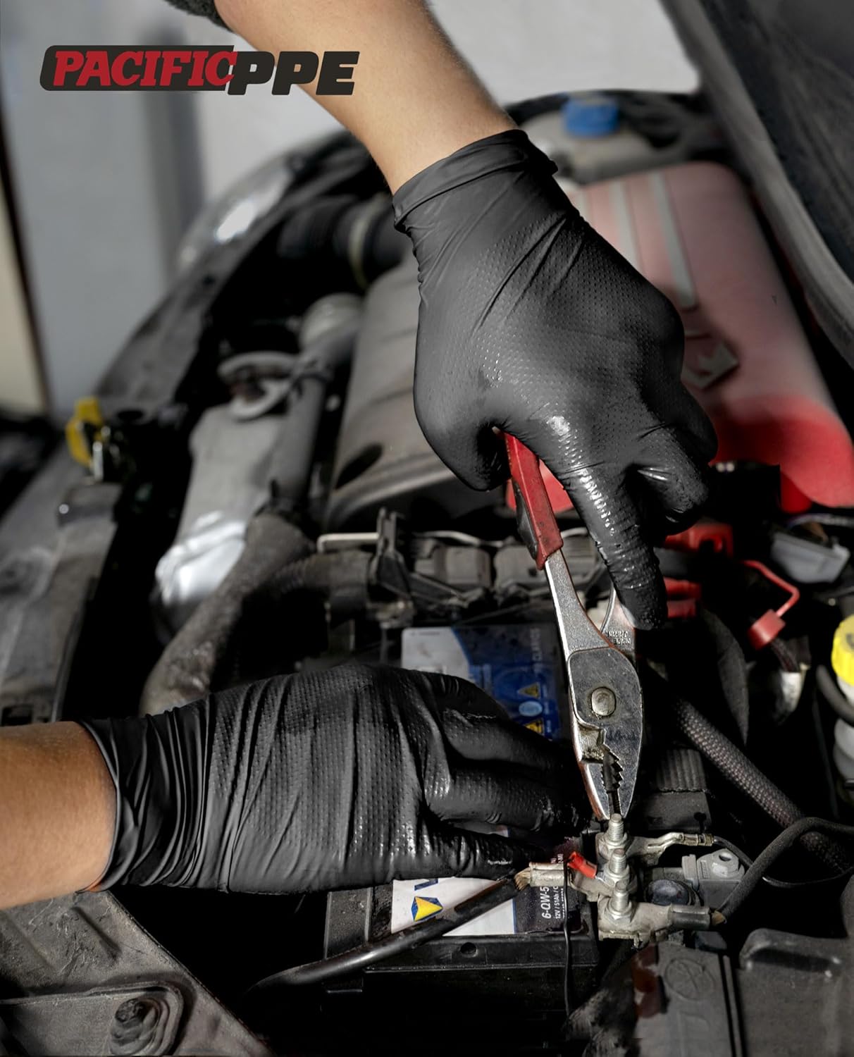 PACIFIC PPE 8 Mil Heavy Duty Black Nitrile Gloves, Food Safe, Latex Free, Mechanic, Fully-Diamond Textured Grip Industrial Disposable Gloves, X-Large