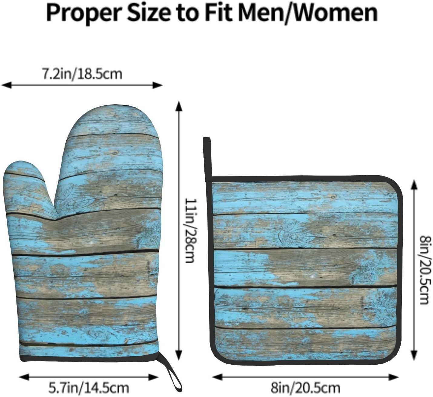 Blue Wood Oven Mitts and Pot Holder Set of 2 Rustic Board Heat Resistant Gloves Hot Potholders Kitchen Decor for Cooking Grilling Baking