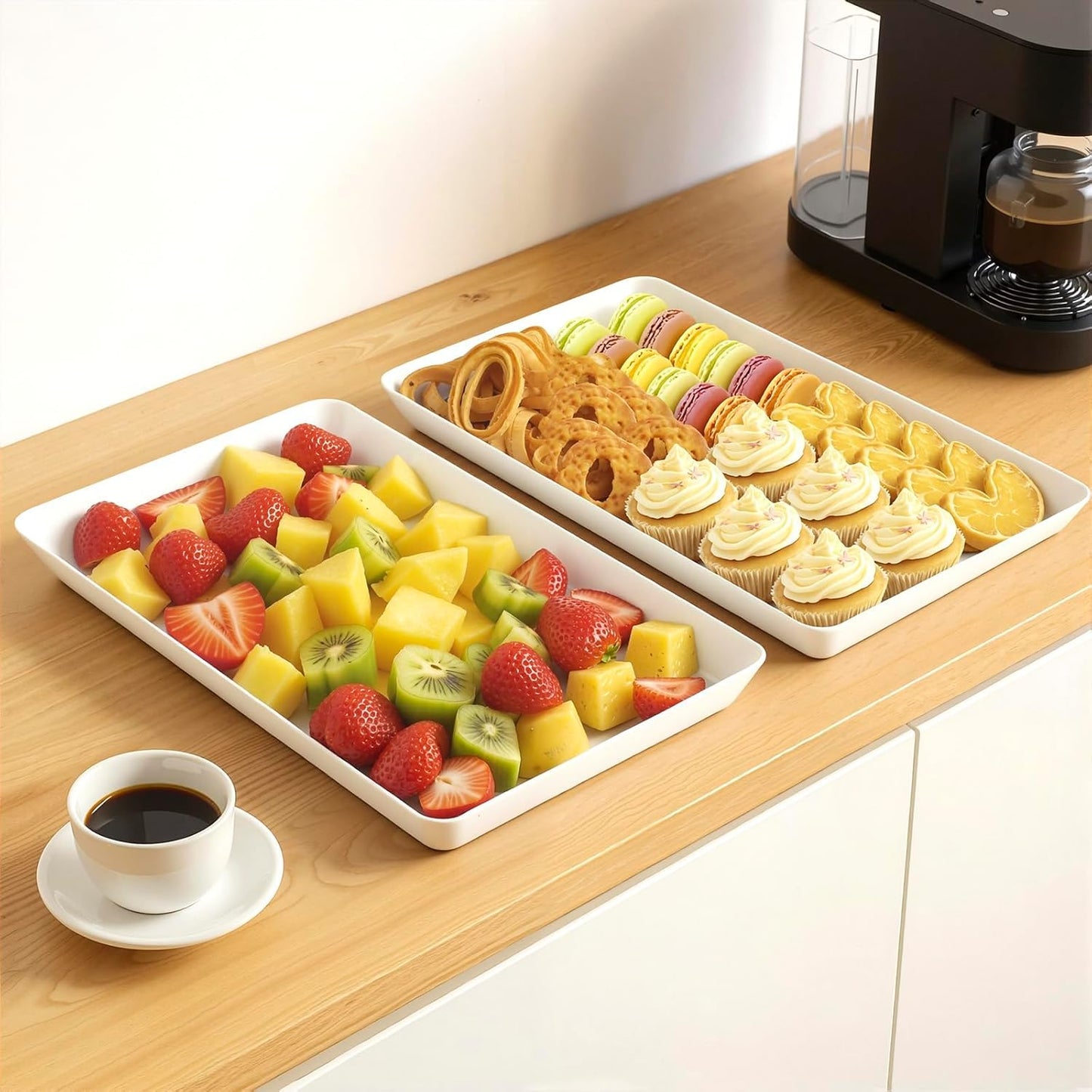 WOWBOX 10 pcs Serving Tray for Entertaining, Serving Platters for Snacks, Fruit, Cookies, Dessert, Reusable Plastic Trays for Serving Food and Pantry Organization in Kitchen & for Parties
