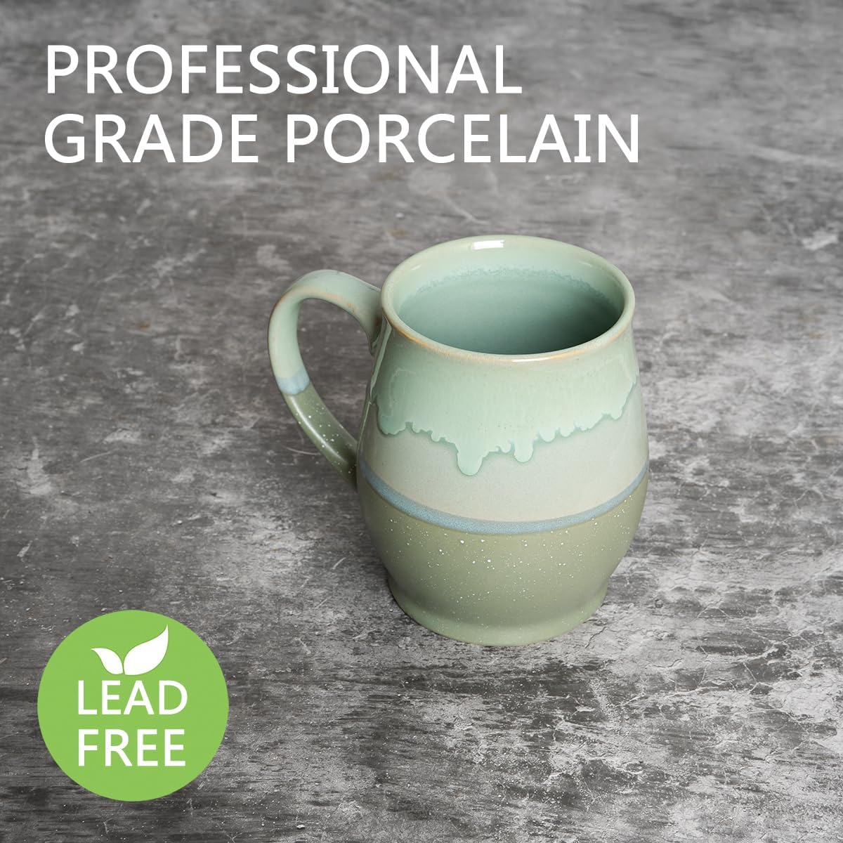 Bosmarlin Extra Large Ceramic Coffee Mug, 25 Oz, Dishwasher and Microwave Safe, Oversized Big Tea Cup for Office and Home, Reactive Glaze (Green)