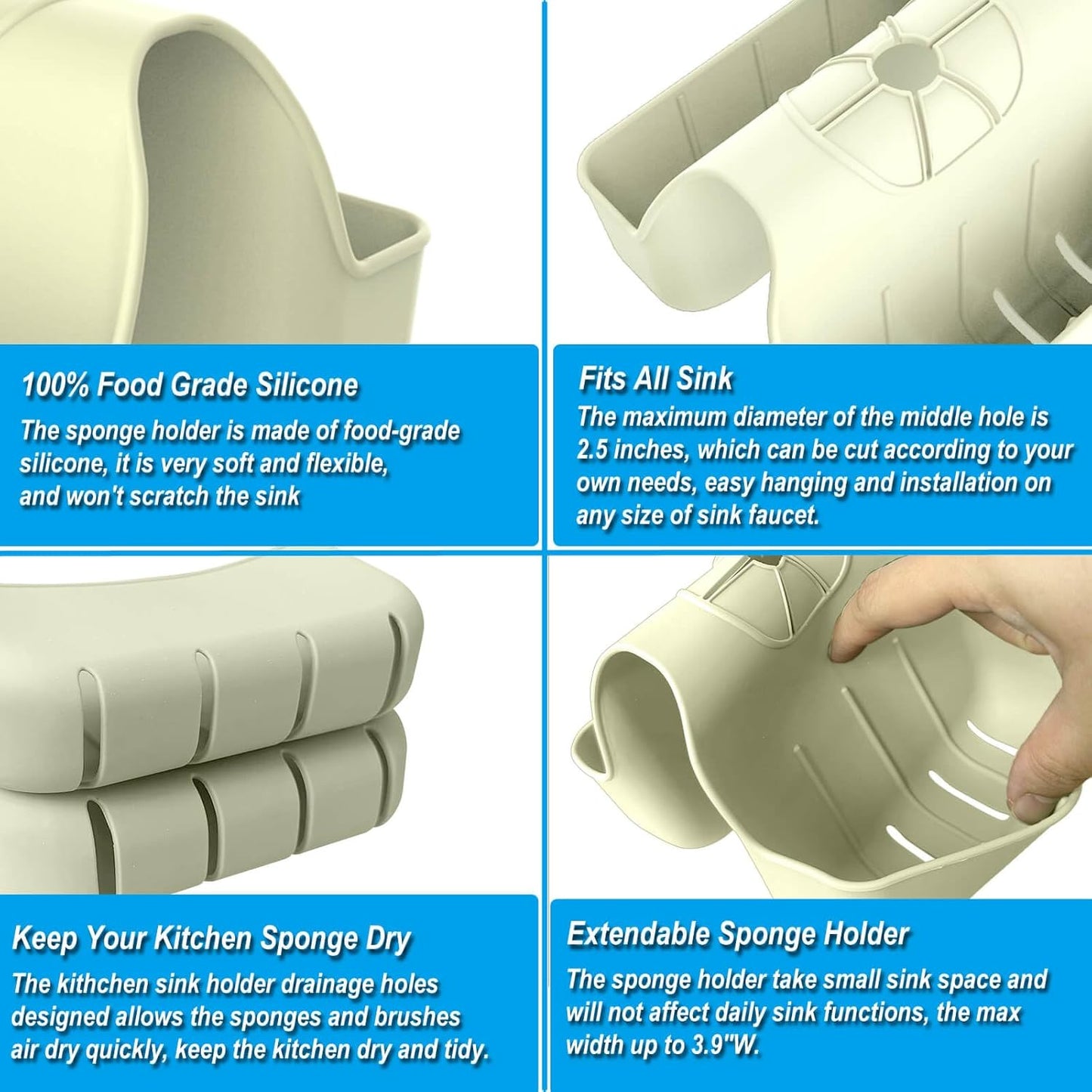 Sponge Holder for Kitchen Sink, Silicone Sink Saddle Caddy Organizer Rack, Sponges Holder Over Faucet, Hanging Kitchen Organizer Accessories Rack Basket Beige