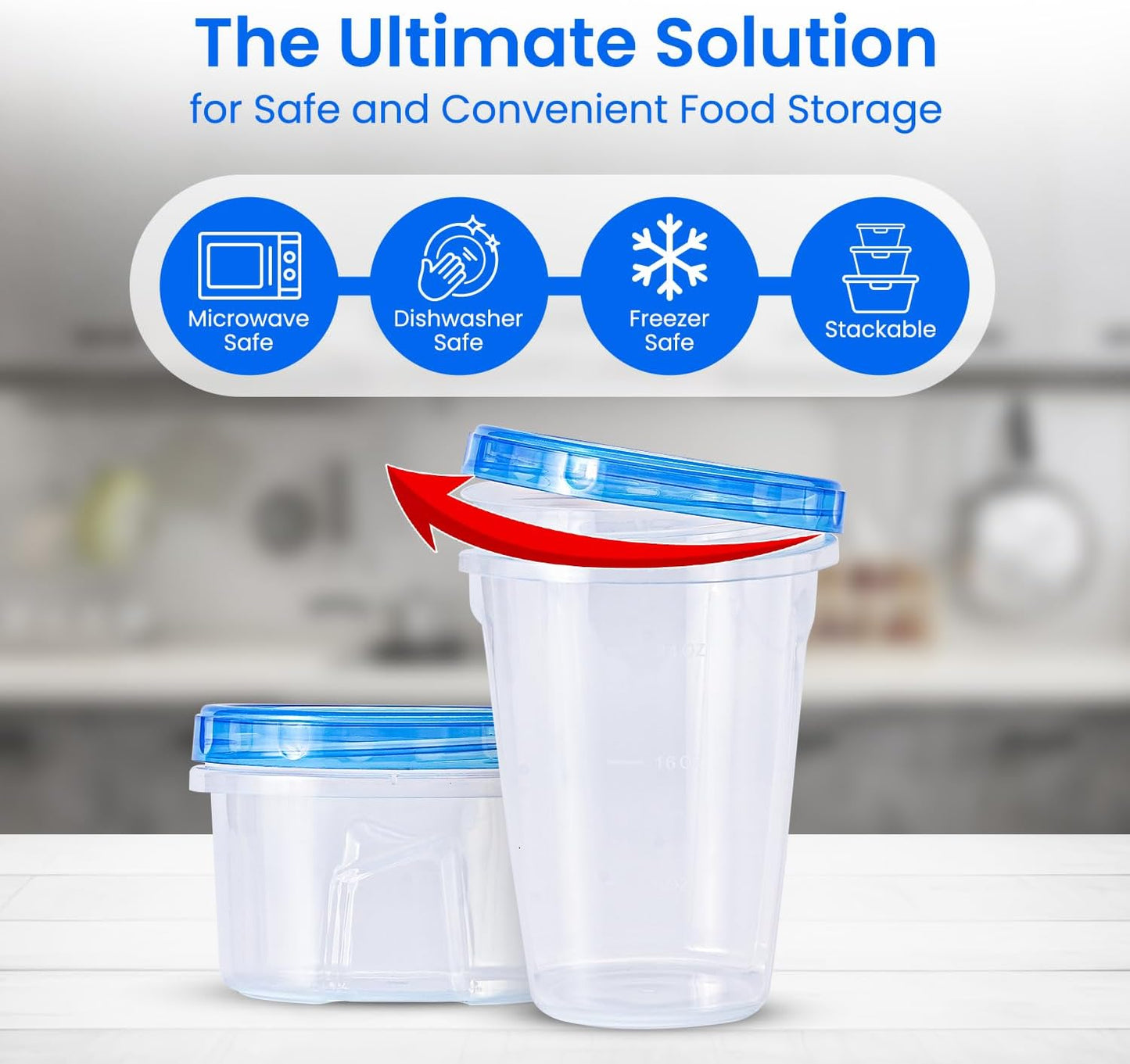 RFAQK 48 pcs Freezer Storage Containers with Lids-(32 & 16OZ) 24 Food Storage Containers with 24 Twist Top-Deli Container for Soup-Reusable Plastic Box for Lunch, Gym, Travel