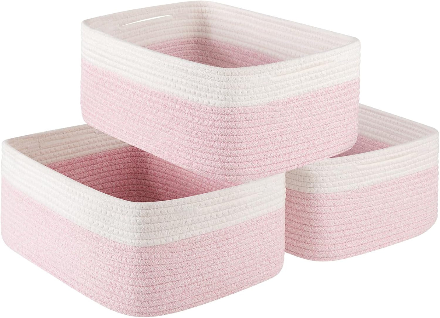 Storage Baskets for Organizing 3 Pack, Woven Baskets for Shelves, Closet Organizer Bins Empty Gift Basket Toy Storage for Toys, Books, Towels, Clothes, 15"x11.42"x6.7", Pink