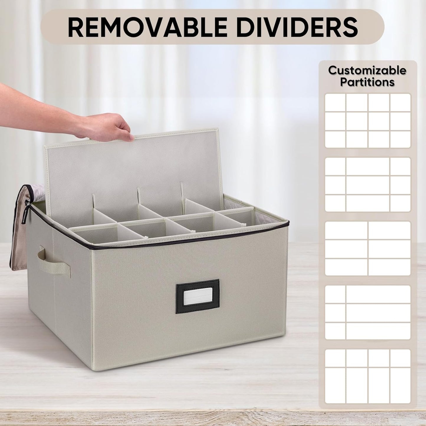 BALEINE China Storage Containers, Sturdy Quilted Wine Glass Storage, Plate Organizer with Carry Handles, Moving Boxes for Dishes, Cups, Mugs and Stemware (Wine Glass, Hard Shell Cream)