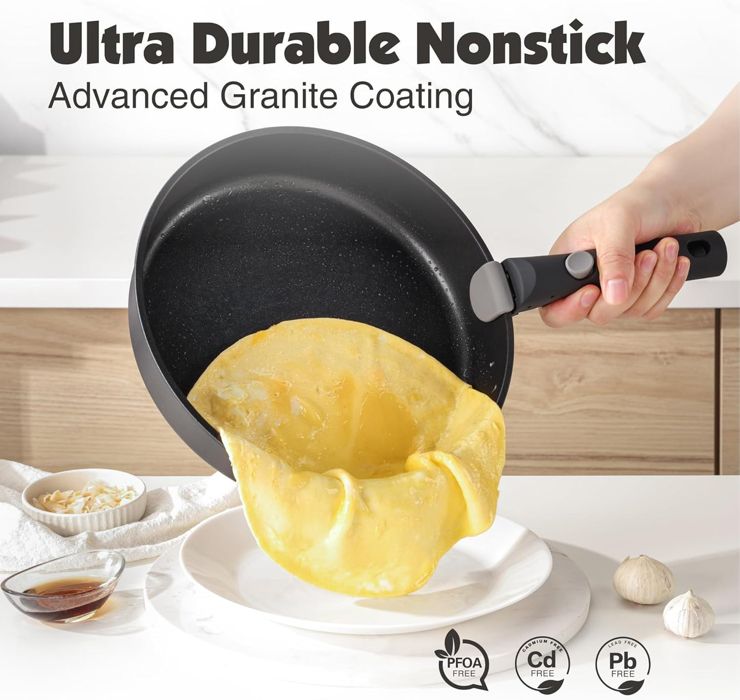 SENSARTE 24 Piece Pots and Pans Set, Nonstick Detachable Handle Cookware, Induction Kitchen Cookware Set with Removable Handle, Healthy Non Stick for RV, Dishwasher＆Oven Safe (Black)