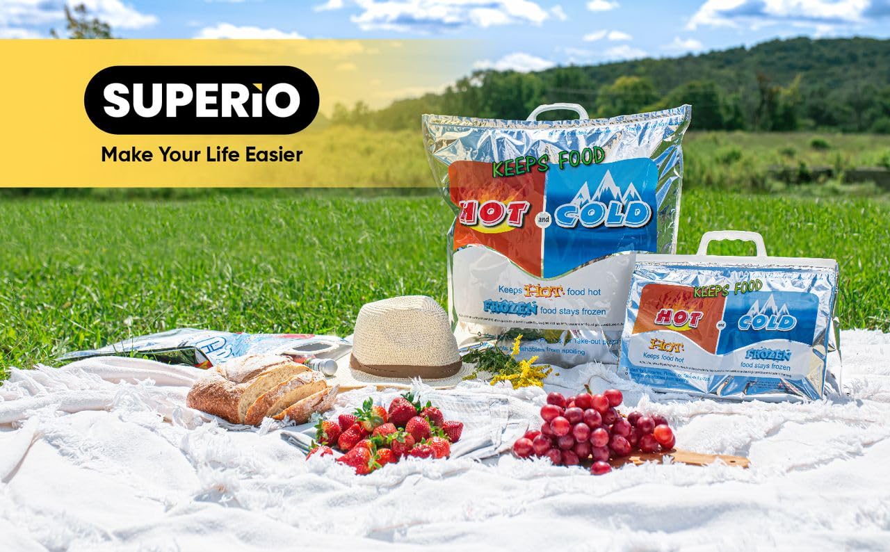 Superio Hot and Cold Insulated Bags for Food Delivery, Grocery Shopping Bags, Food Storage for Hot and Frozen Food for Travel, Disposable Cooler Bag, Reinforced Thermal Lunch Bag (10, 20" x 19")