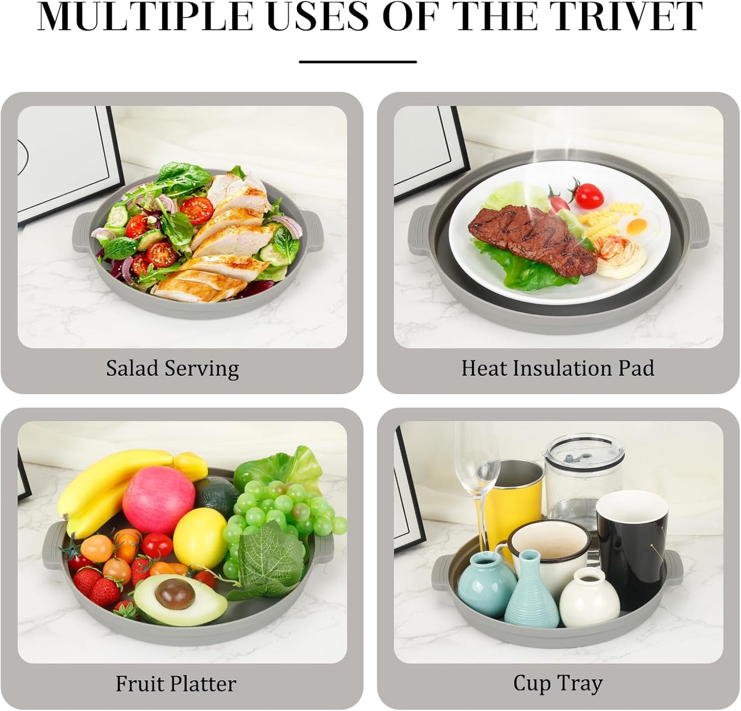 10.7 Inch Microwave Food Cover with Heat Insulation Mat, Anti-Scald Collapsible Microwave Splatter Cover, Multi-Functional as Colander & Fruit Plate, Dishwasher Safe, Ideal for Meal Prep (Gray)