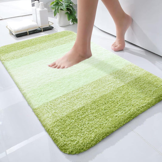 OLANLY Bathroom Rugs Mat 24x16, Extra Soft Absorbent Microfiber Bath Rugs, Rubber Backing, Quick Dry, Machine Washable Bath Mats for Bathroom Floor, Tub and Shower, Home Decor Accessories, Light Green