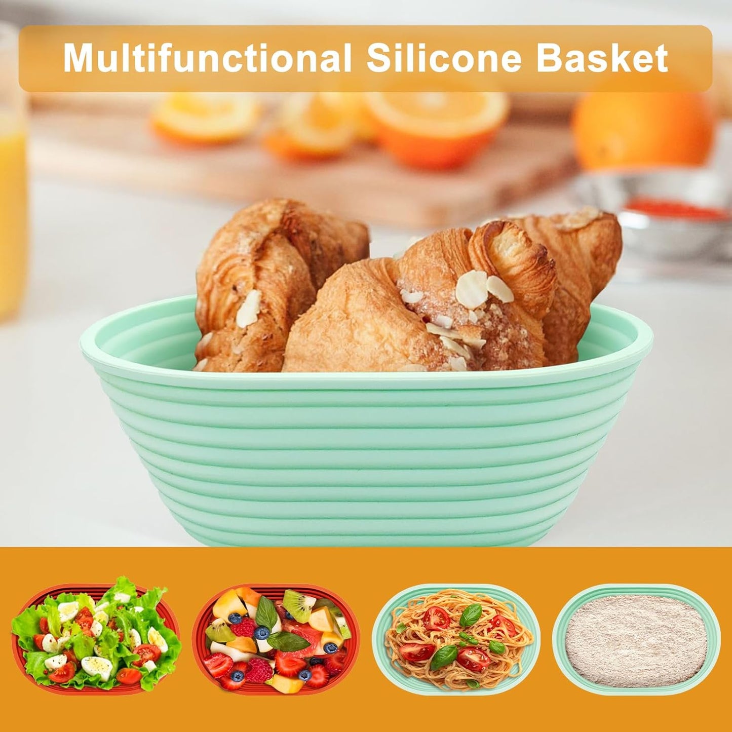 Silicone Banneton, Sourdough Bread Baskets (Set of 6, 6.5 Inch), Oval Proofing Bread Bowls with Starter Kit, Bread Making Baking Supplies