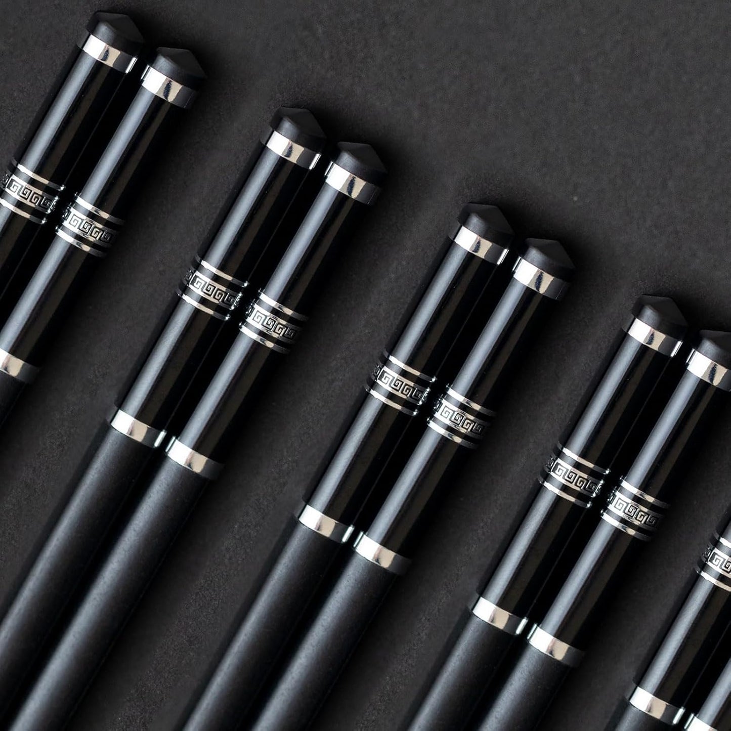 Chopsticks Reusable 5 Pairs Fiberglass Chopsticks Dishwasher Safe Square Lightweight Non-Slip Chop Sticks Set (silvery)