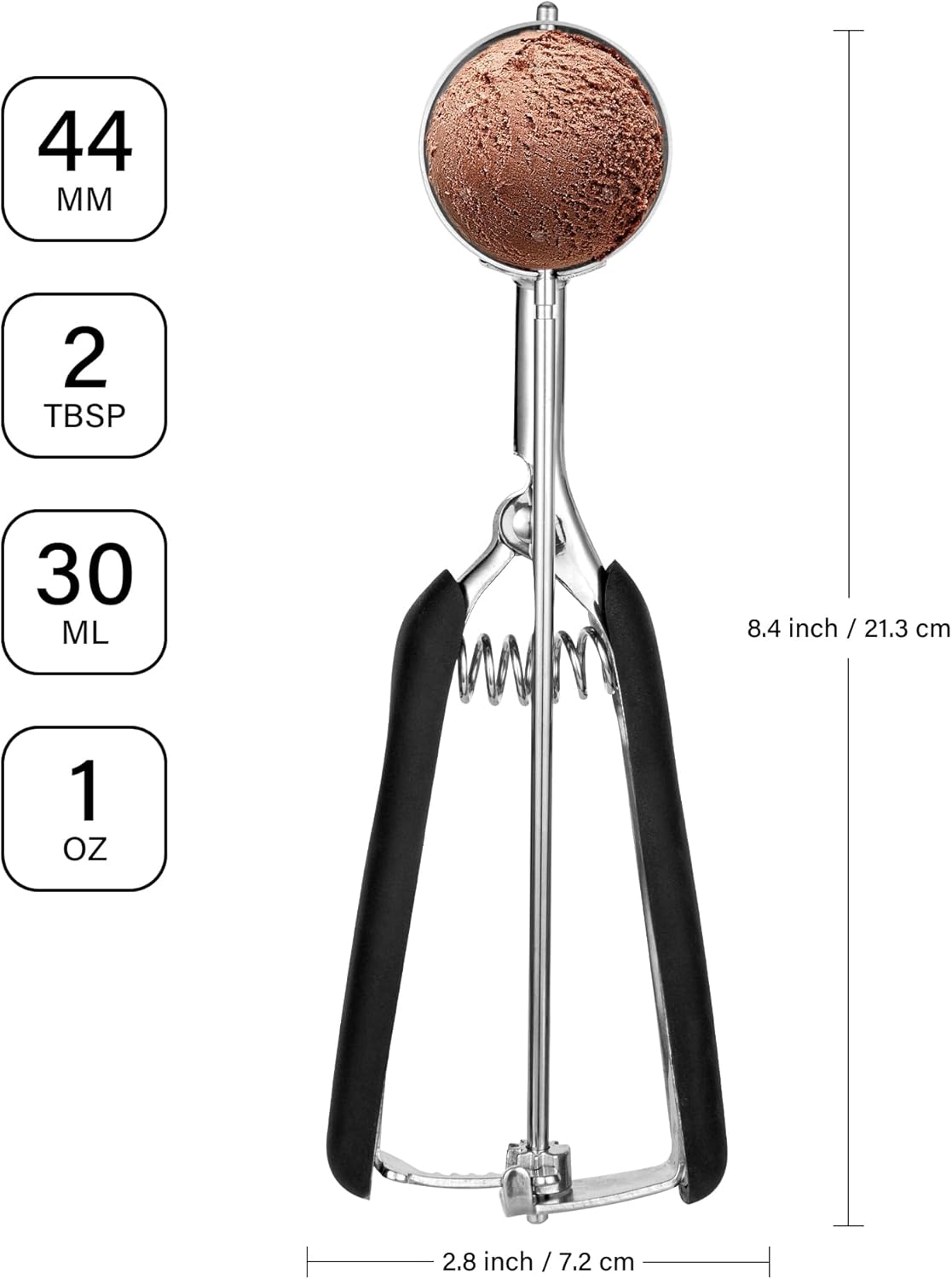 Cookie Scoop 2 Tbsp, TJ POP Professional Stainless Steel Ice Cream Scoop 44 mm, Good Soft Grips, Quick Trigger Release, 30 ml