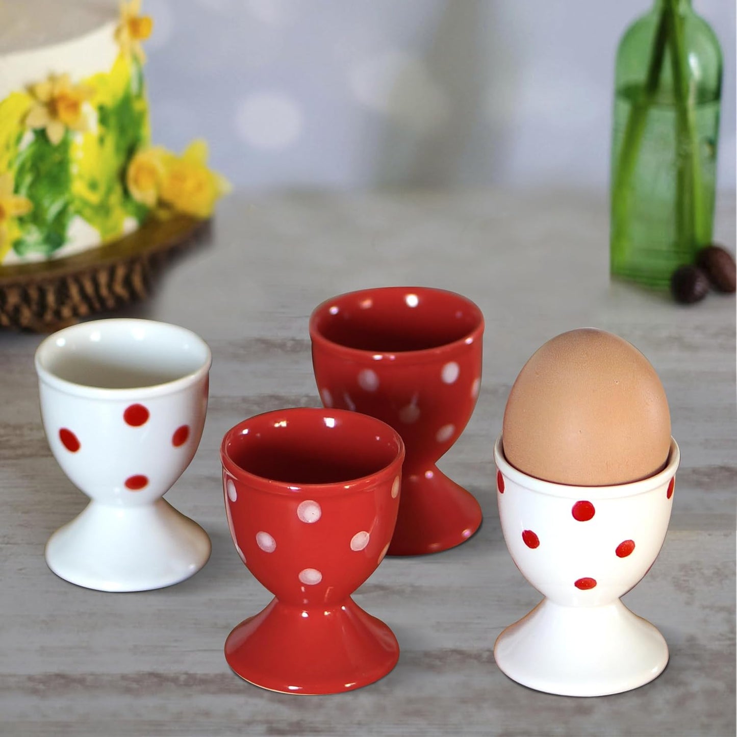 Cinf Ceramic Egg Cup Christmas Gift Set of 4 Porcelain Holder Breakfast Boiled Cooking Easy to Clean Childhood Memories Kitchen