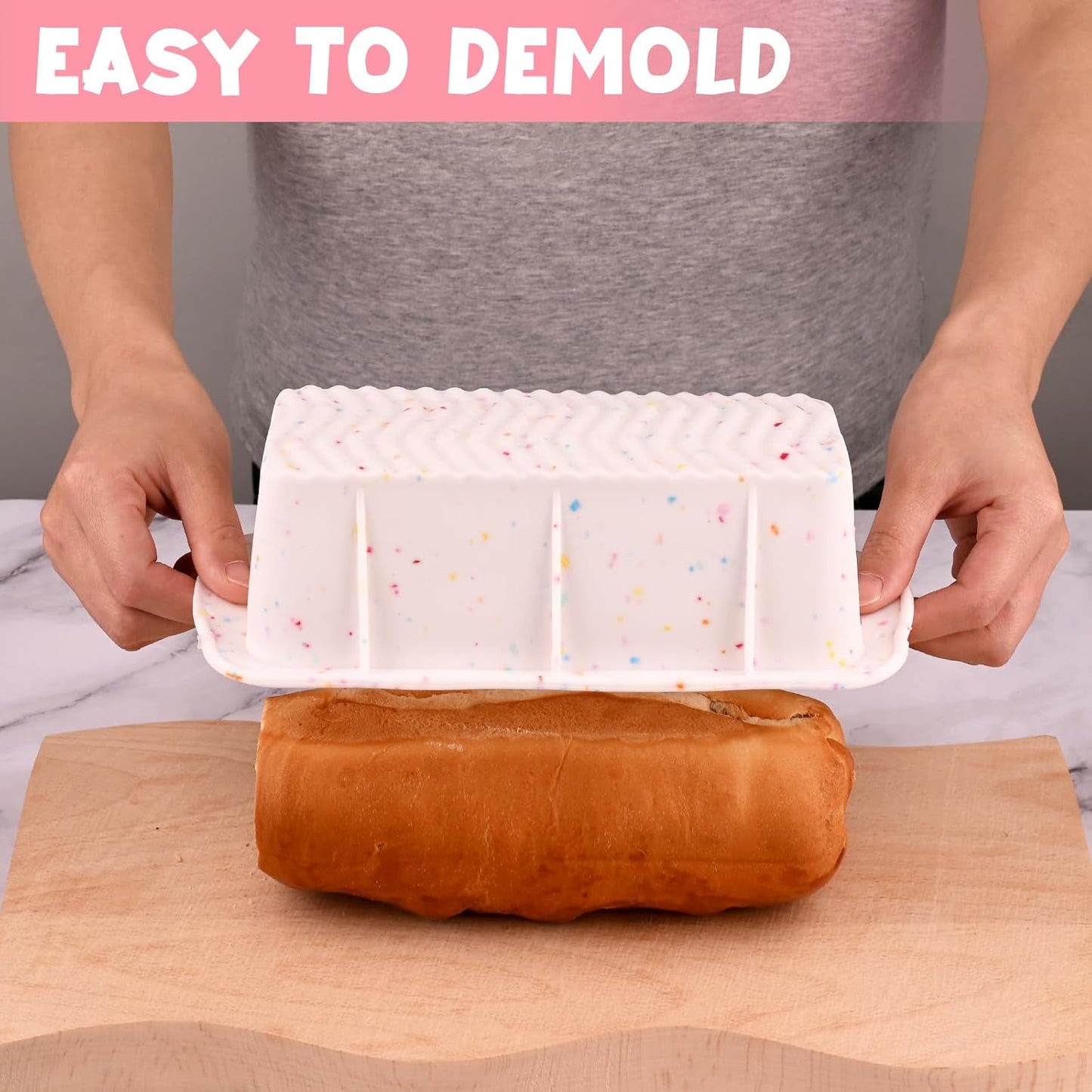 Sakolla 2 Pack Silicone Bread Loaf Molds, Nonstick Easy Release Rectangle Silicone Loaf Pan for Baking Cake, Meatloaf, Banana Bread, Brownies, and Quiche (Confetti)