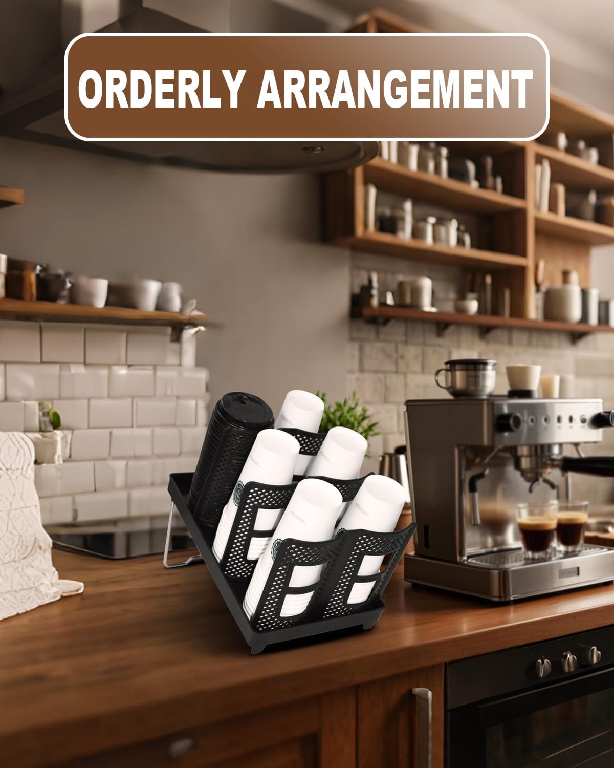 Coffee Cup Holder,Cup and Lid Dispenser with Stand,Disposable Cups Organizer,6 Slots,for Coffee Station,Bar,Office,Home,Restaurant,Breakroom,Countertop
