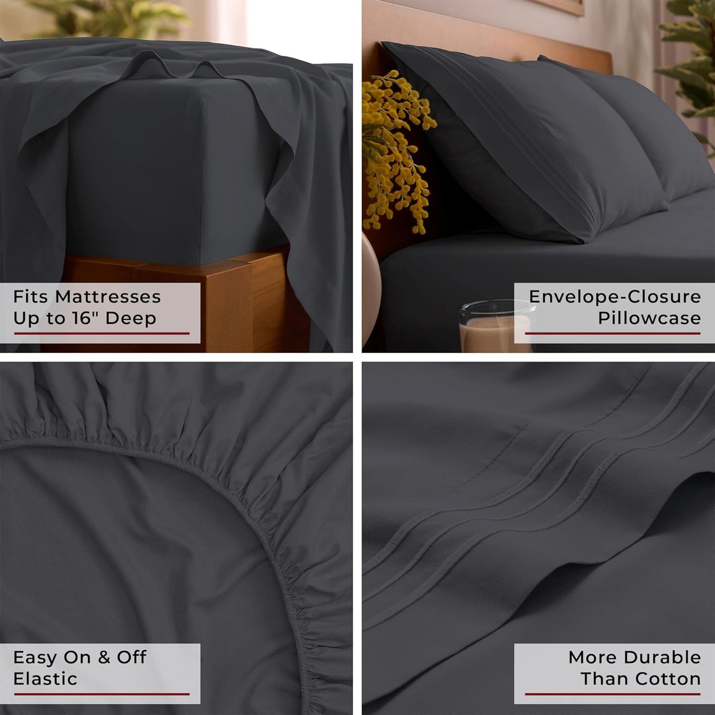 Mellanni Full Sheets Set - 4 PC Iconic Collection Bedding - Hotel Luxury, Extra Soft, Cooling Bed Sheets - Wrinkle, Fade, Stain Resistant (Full, Charcoal)
