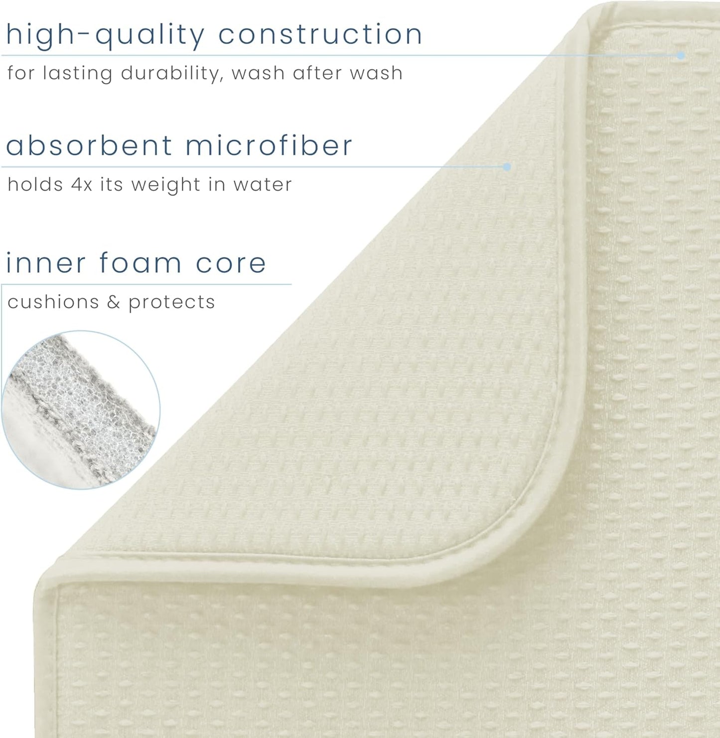 S&T INC. Dish Drying Mat XL, 18” x 24”, Absorbent Microfiber Kitchen Counter Mat, Drying Pad for Dishes, Utensils, Pots and Pans, Extra Large, Diamond Texture, Cream