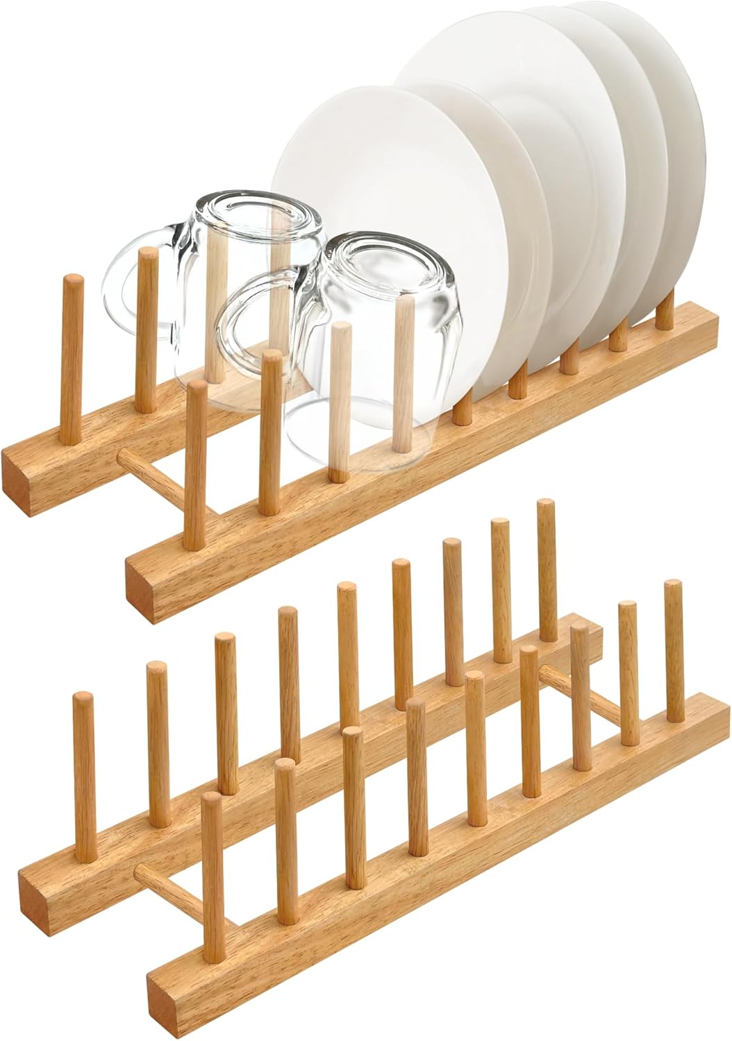 Solid Wood Kitchen Dish Drying Rack Plate Organizer for Kitchen Display Countertop (Pack of 2)