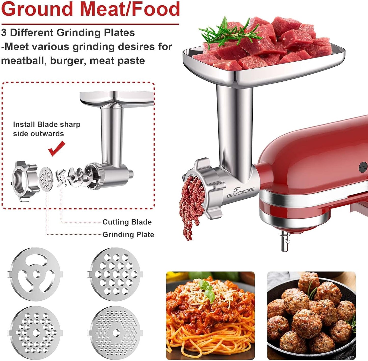 Meat Grinder and Cheese Grater Attachment for KitchenAid Stand Mixer, Slicer Shredder & Meat Grinder with Sausage Stuffer, 2 Pcs for Kitchen Aid Accessories and Attachments