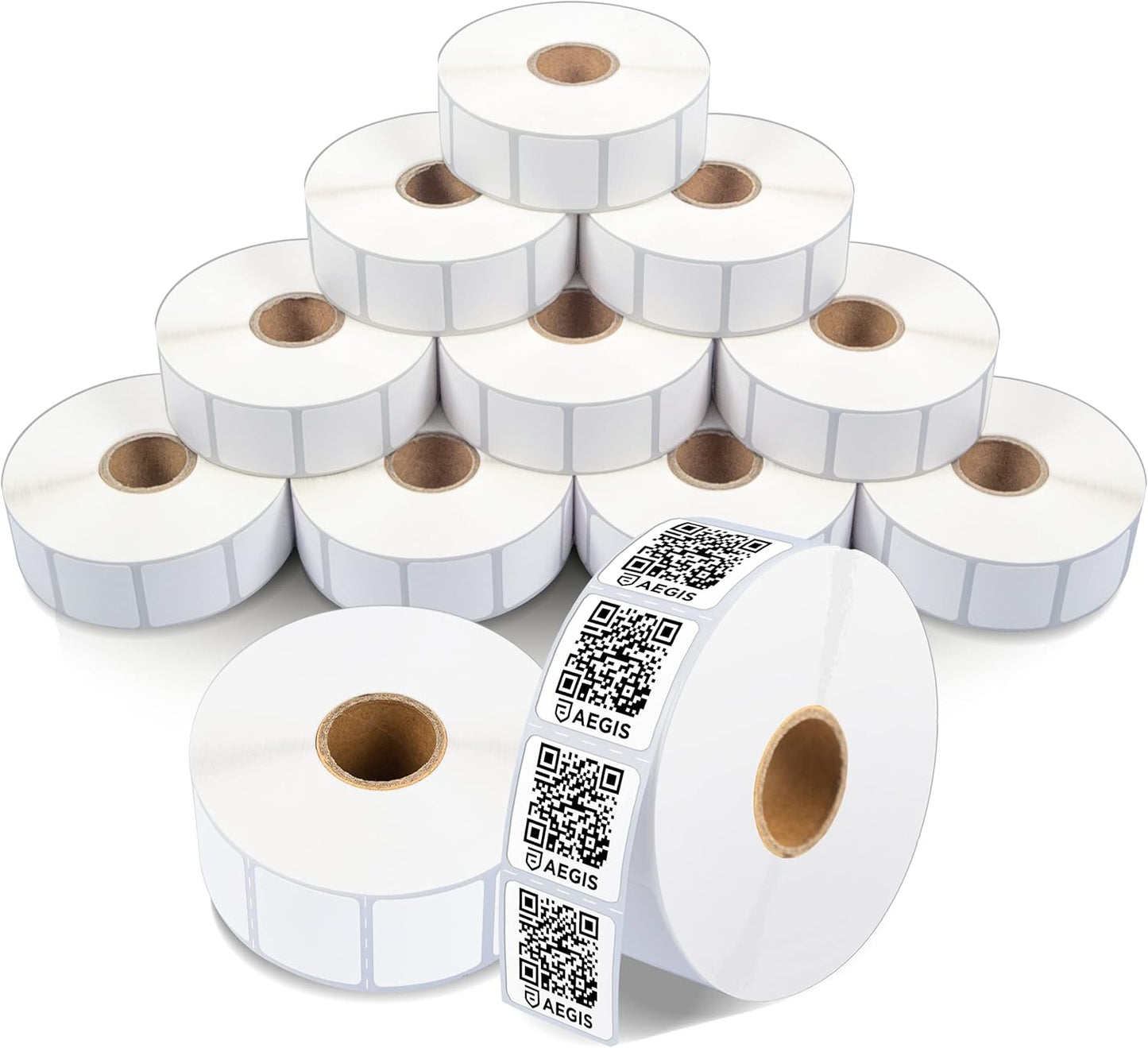Aegis Adhesives - 1” X 1” Square Direct Thermal Multipurpose Labels for QR Codes, Perforated & Compatible with Zebra Desktop Printers - NOT Rollo Compatible (12 Rolls, 1375/Roll)