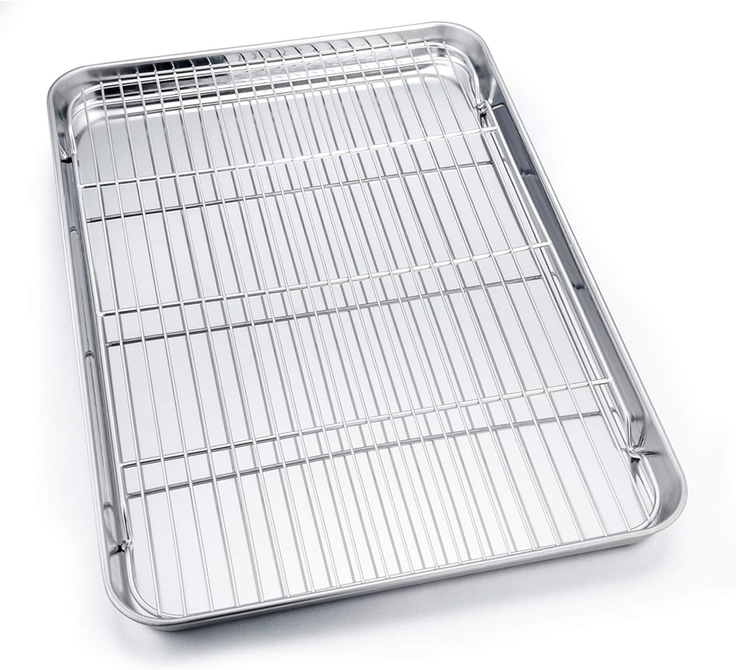 P&P CHEF 19.6 Inch Baking Sheet Pan with Rack Set, Stainless Steel Cookie Sheet Pan Tray with Cooling Rack for Oven Use, Cooking Roasting, Non Toxic & Dishwasher Safe, Heavy Duty