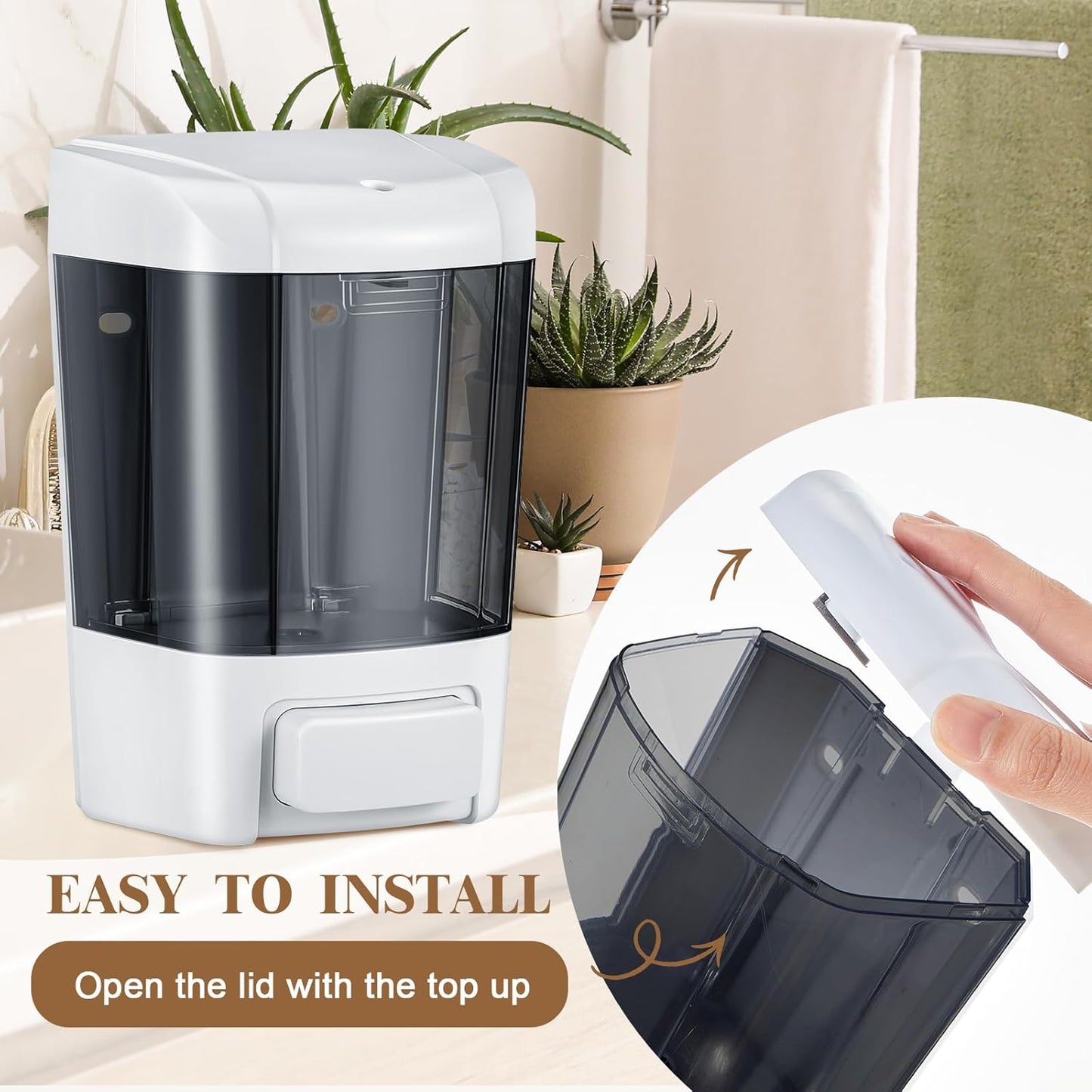 Hushee 4 Pcs Plastic Wall Mounted Soap Dispenser Commercial Manual Soap Containers Wall Dispenser for Kitchen Shower Hotel Liquid Shampoo Gel Chamber(27 oz 800 ml,Brown)