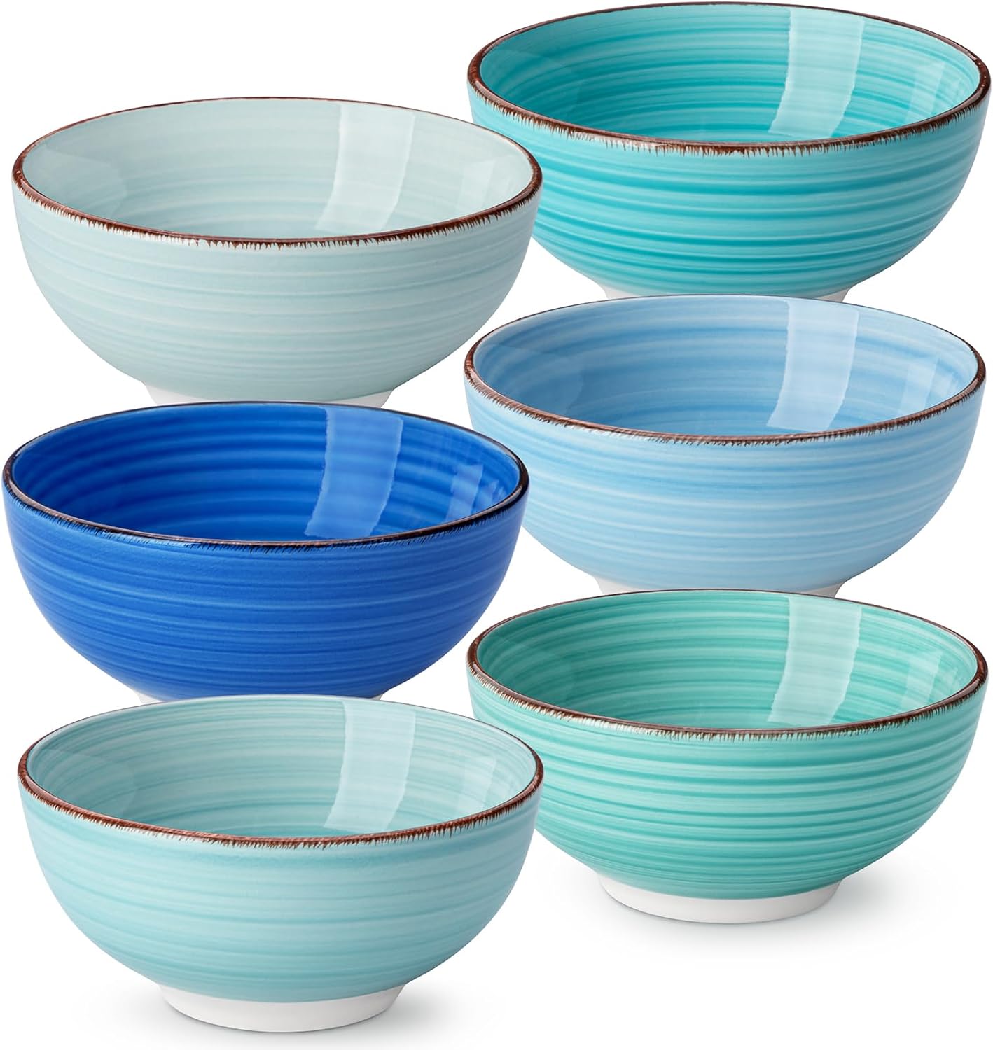 vancasso Bonita 12 Oz Small Bowls Set of 6, Ceramic Mini Dessert & Dipping Dishes, 5" Kids Bowls for Dip and Snacks, Dishwasher & Microwave Safe, Blue