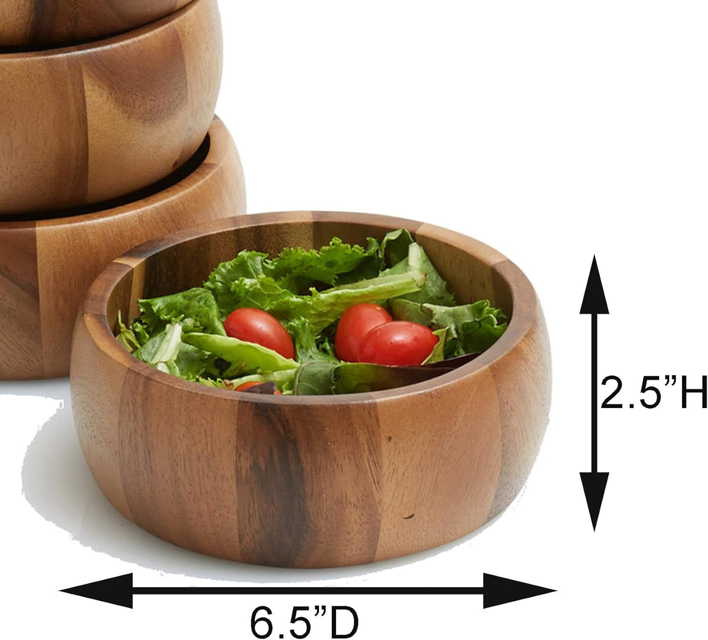 Woodard & Charles Acacia Wood Large Individual Salad Bowls, 6 1/2" x 2 1/2", ★★PACK OF 48 BOWLS★★