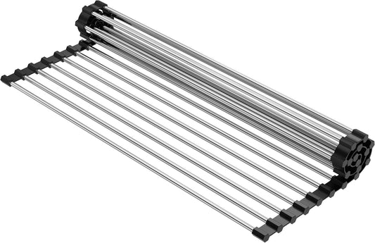 NEZUIBAN Dish Drying Rack with Roll Up and Over Sink for Kitchen,17.5"x15.7",Black