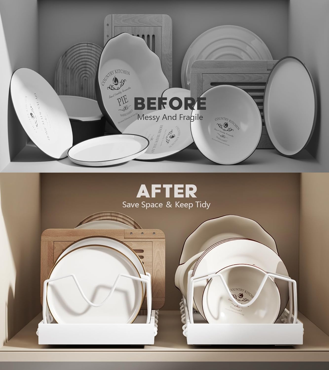 Pull Out Pots and Pans Organizer Under Cabinet, Sliding Lid Holder and Pan Rack in Kitchen, Slide Out inside Cabinet Storage for Pot Lid, Bakeware, Dishes, 6 Adjustable Dividers, 1 Pack White