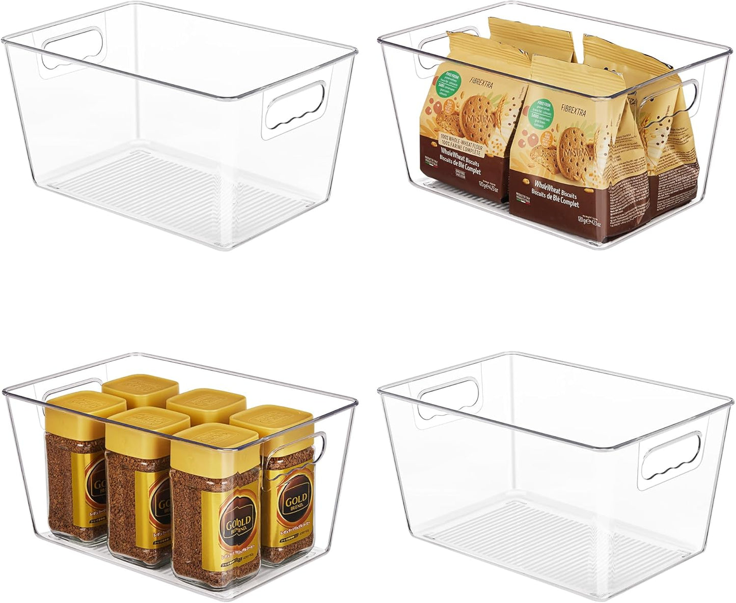 YIHONG Clear Plastic Storage Bins, 4 Pack Pantry Organizer Bins with Handle for Kitchen, Freezer,Cabinet,Closet Organization and Storage