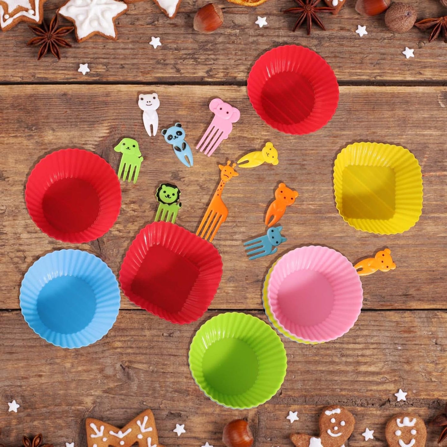 XANGNIER 60 Pcs Silicone Lunch Box Dividers with Animal Food Picks,Reusable Lunch Bento Box Accessories for Kids,Lunchbox Supplies Accessories,Back to School Lunch Essentials,Silicone Cupcake Liners