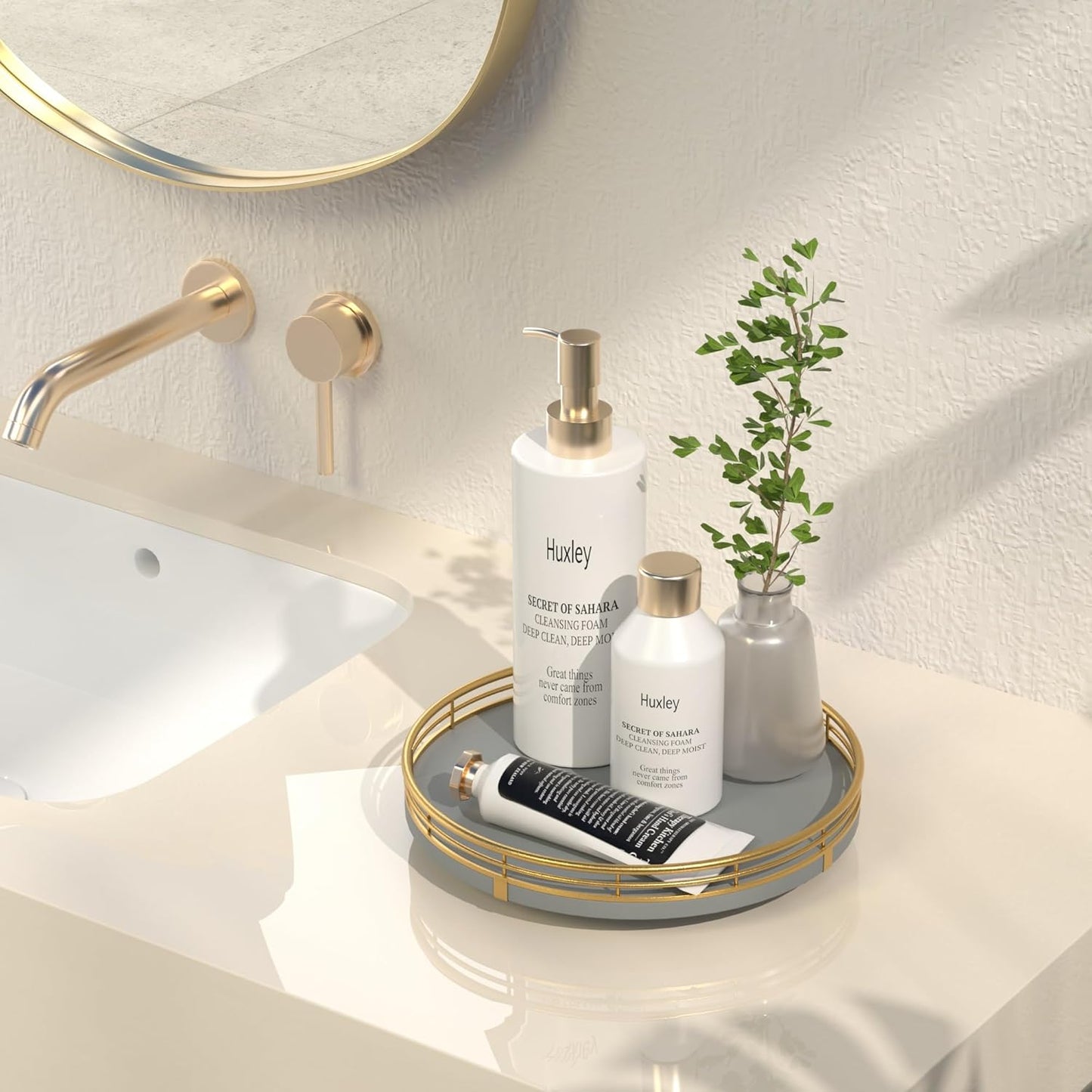 9" Wooden Lazy Susan Turntable for Cabinet – Rotating Spice Rack Organizer, Small Gray Kitchen Countertop Tray for Dining Table & Pantry Storage