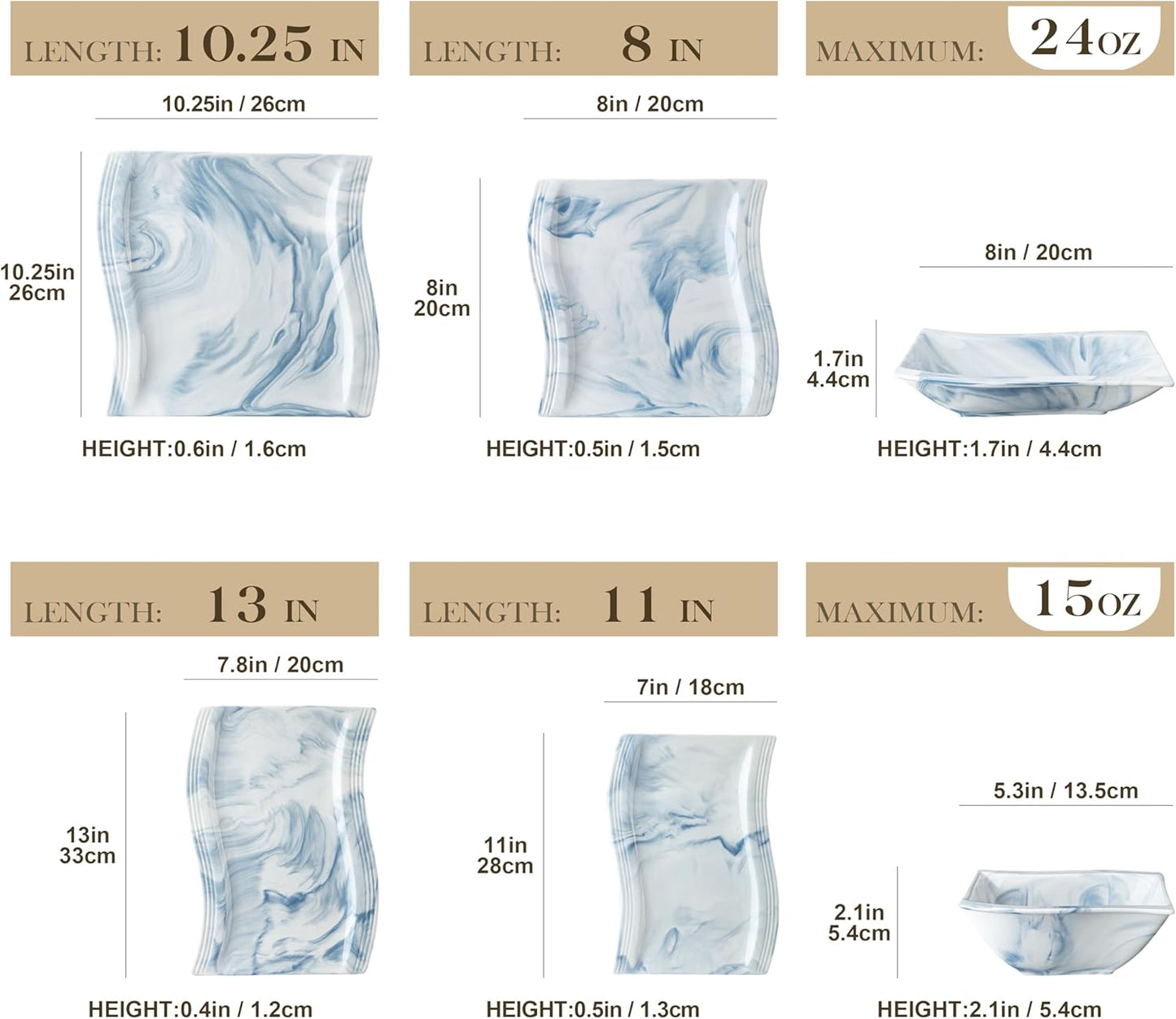 MALACASA Plates and Bowls Sets, 26 Piece Blue Dinnerware Sets for 6, Porcelain Dinner Set with Set, Dishes, Cereal Serving Platters, Kitchen Plate Bowl Series FLORA, 26 Piece(Service for 6)