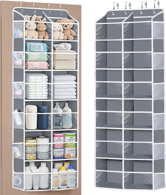 Univivi Over the Door Organizer, 6 Tiers Behind Door Storage with Clear Deep Pockets Hanging Organizer for Closet, Bedroom, Nursery, Bathroom and Sundries (Grey)