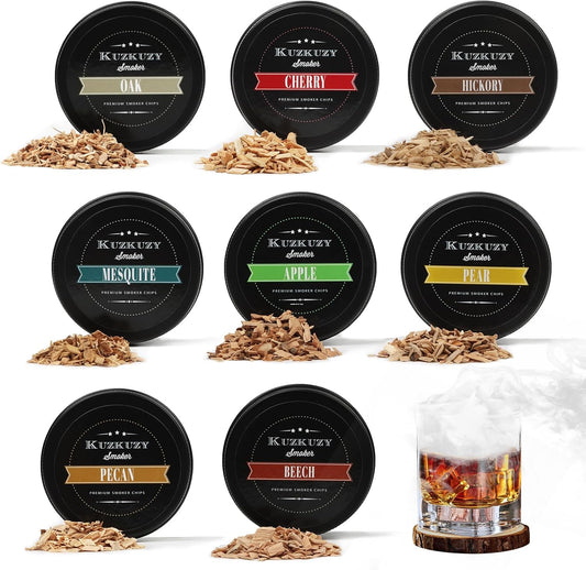 Cocktail Smoker Wood Chips Variety Pack - 8 Unique Flavors for Bourbon Whiskey Smoker Kit - Apple, Hickory, Cherry, Pear, Oak, Pecan, Beech, Mesquite, Perfect for Gift for Whiskey Lover & Home Bar