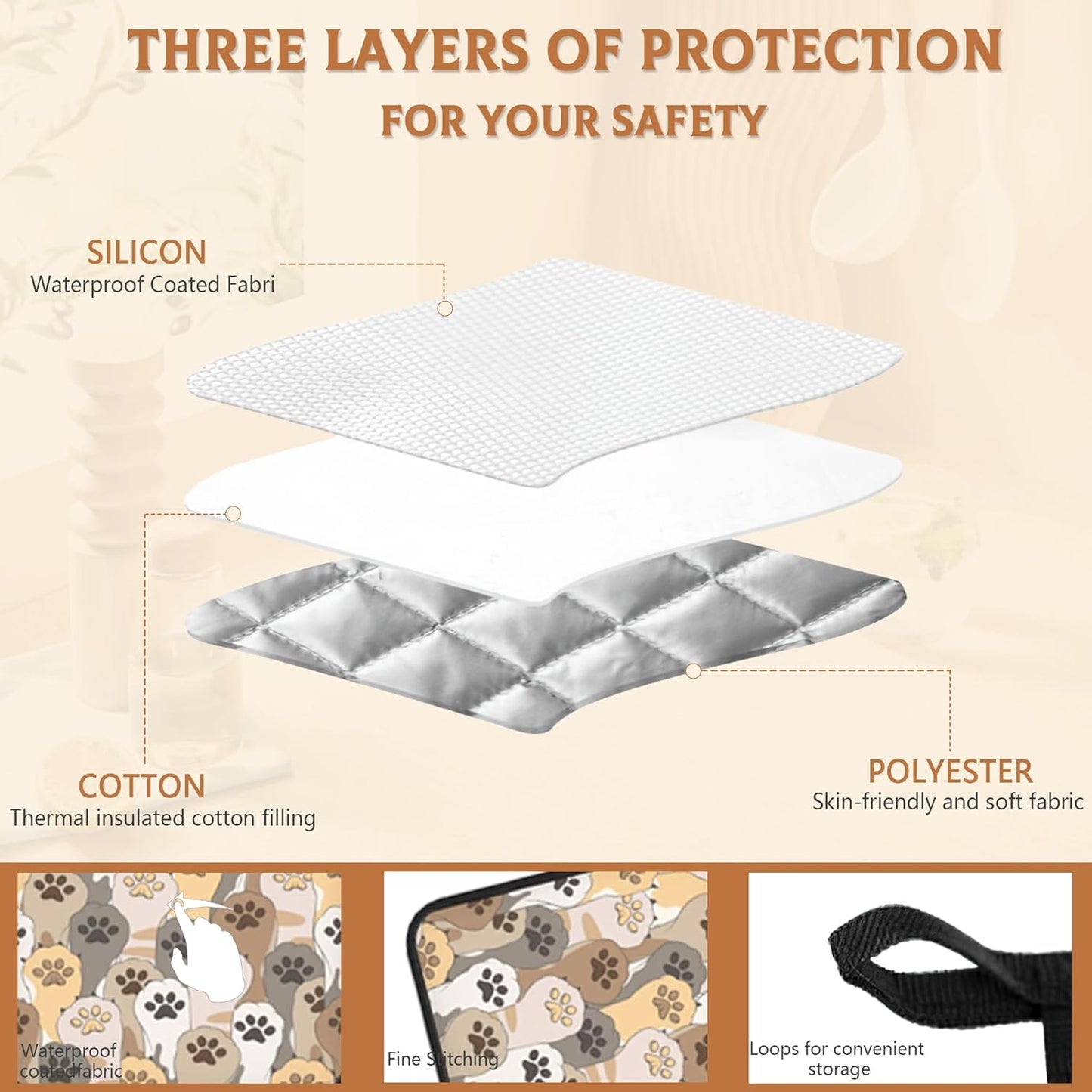 Cat Cute Paw Footprints Pot Holders Set of 2 Heat Resistant Potholders,Fire Oven Hot Pads for Kitchen Cooking Baking Barbecue