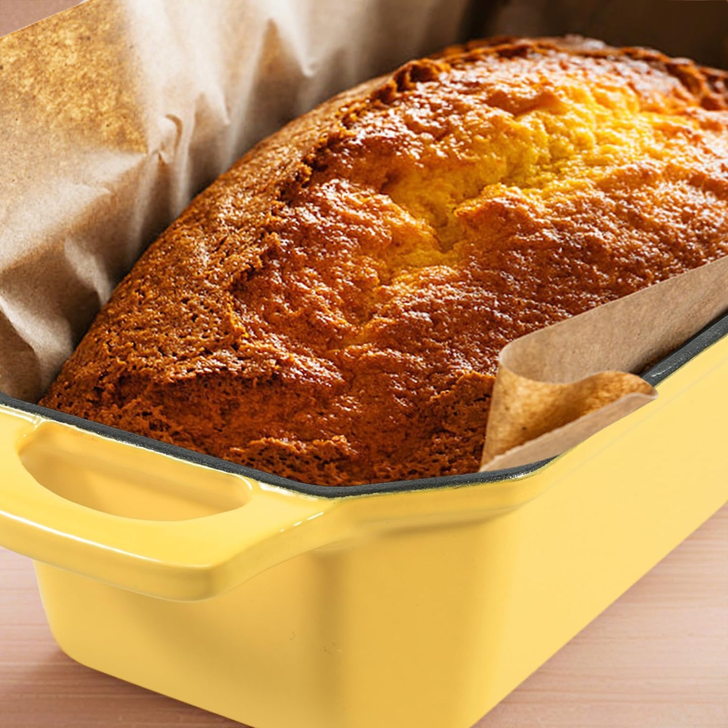 Bread Pan Cast Iron Loaf Pan with Lid Bread Loaf Pan 9x5 Inch Loaf Pan Enameled Cast Iron Sourdough Loaf Pan, Yellow