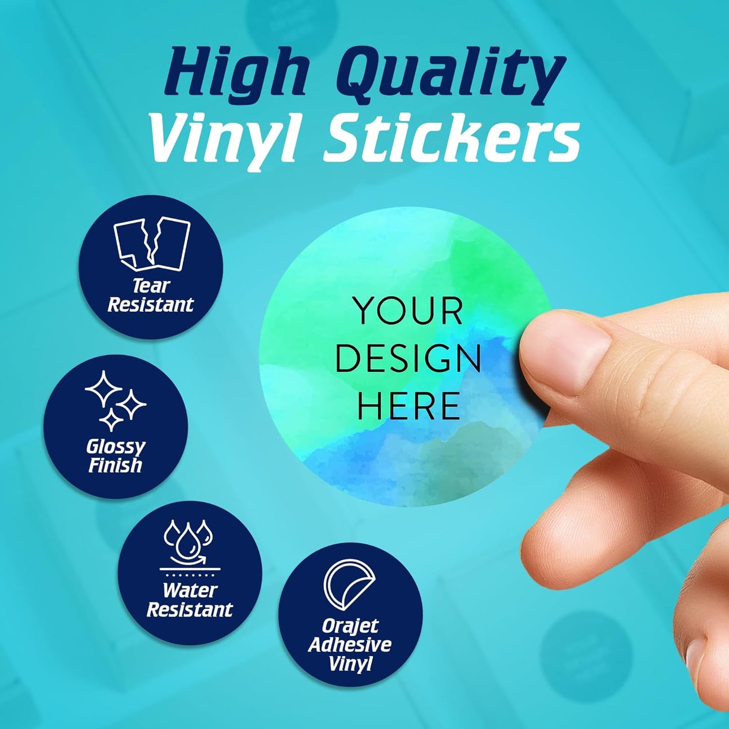 100 Custom Vinyl Stickers - Upload Your own Image, Text, Design, Logo - Personalized Logo Labels for Handmade, Packaging, Bottle, Jars, Candle, Brand Stickers (Blue Green, 2x2)