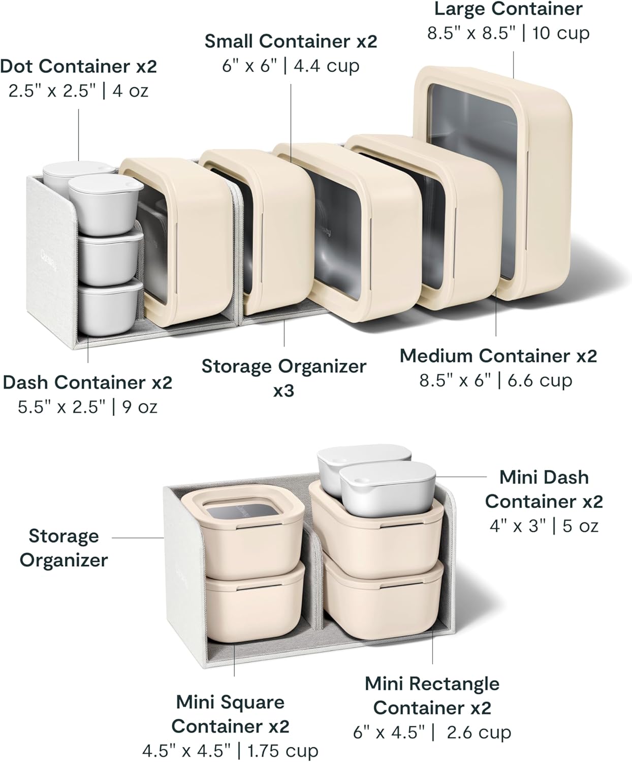 Caraway 25pc Glass Food Storage Set - Glass Storage Containers for Food - Non-Toxic Ceramic-Coated Glass - Air Release Technology - Compact & Stackable Design - Cream