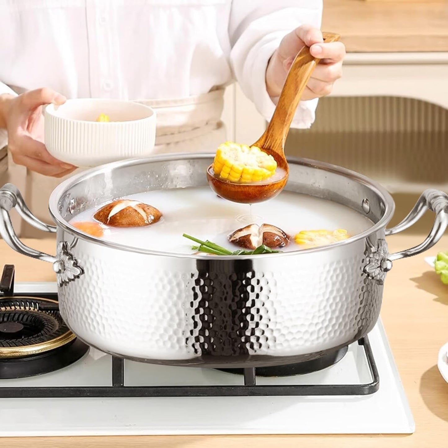 Stainless Steel Stock Pot with Visible Lid for Pasta, Soup, Spaghetti, Nonstick Thick Bottom Stockpot, Induction Pasta Pot Compatible with All Cooktops, Dishwasher Safe,8.5QT