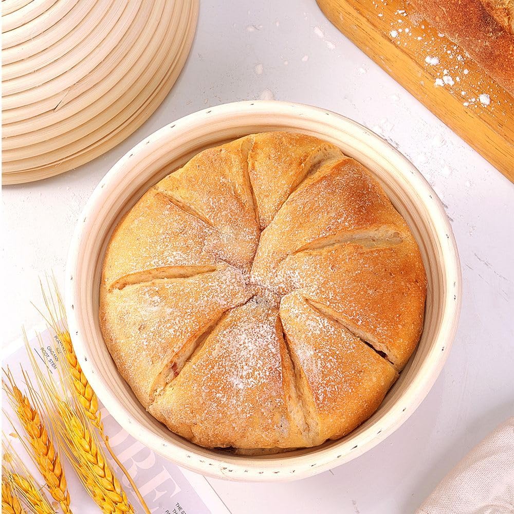 Premium Bread Proofing Basket Set – 9" Round & 10" Oval Sourdough Baskets with Dough Whisk, Bread Lame, Scraper & Silicone Brush – Rattan Bread Baking Kit for Perfect Fermentation & Artisan Loaves