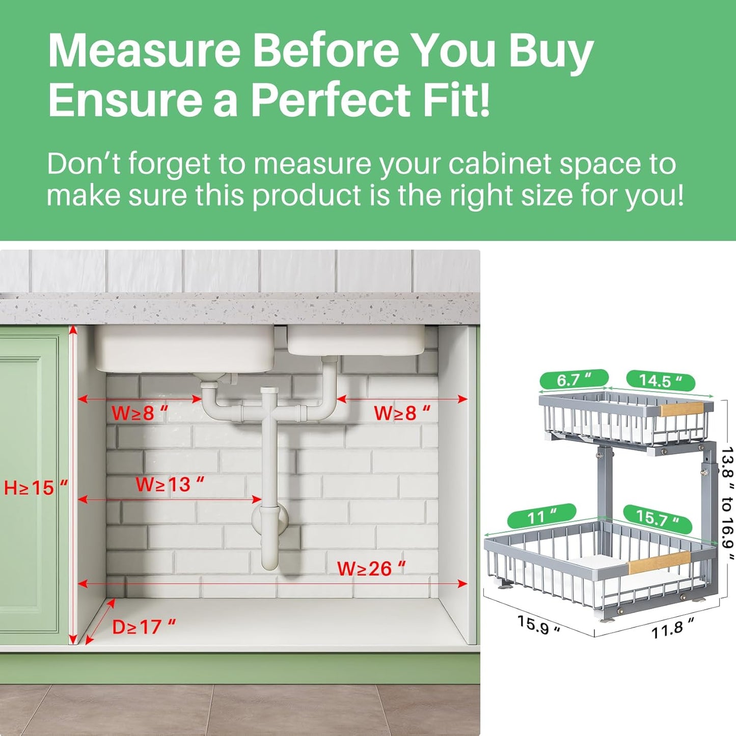 Pull out Cabinet Organizer, 1 Pack Under Sink Organizer, Slide out Metal Kitchen Cabinet Organizers Drawer Shelf, Sliding Storage Shelves for Kitchen Bathroom Pantry Closet Organization Rack(Grey)