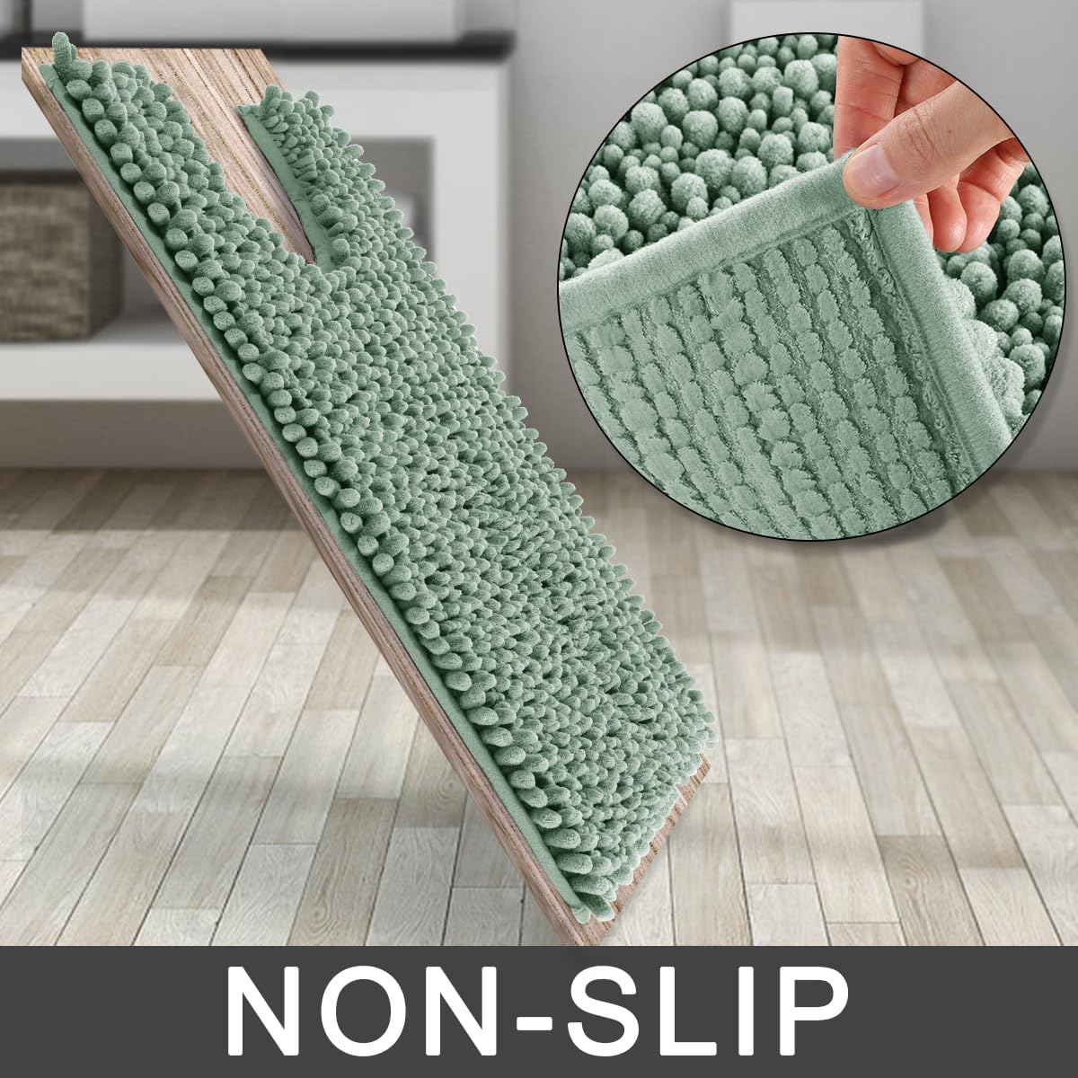 Yimobra Toilet Rug U Shaped Washable 24x20 Inch - Ultra Soft Absorbent Chenille Bath Rugs for Toilet, Quick Dry & Machine Washable, Non Slip Contour Bathroom Mat, Green
